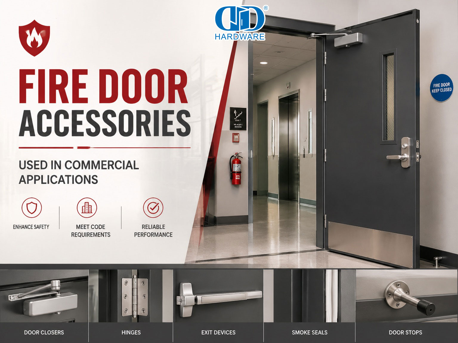 Fire Door Accessories Used in Commercial Applications Accesorios para puertas cortafuegos utilizados en aplicaciones comerciales