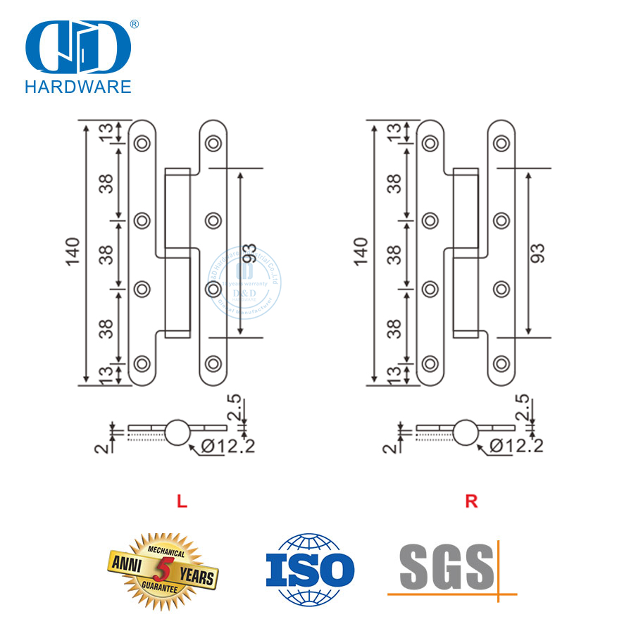 Bisagra H de esquina redonda de acero inoxidable para puerta de madera-DDSS019-B