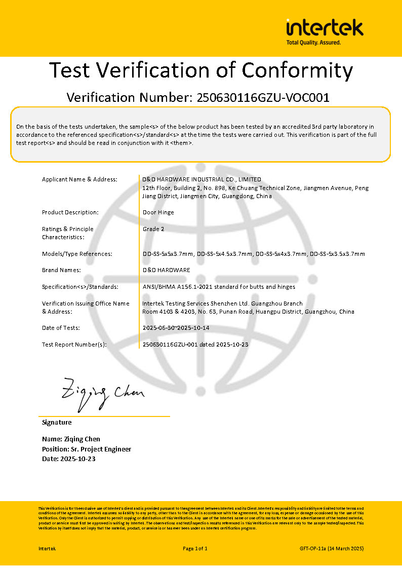 Bisagra de puerta de madera comercial de esquina cuadrada ignífuga ANSI con certificado BHMA-DDSS001-ANSI-2