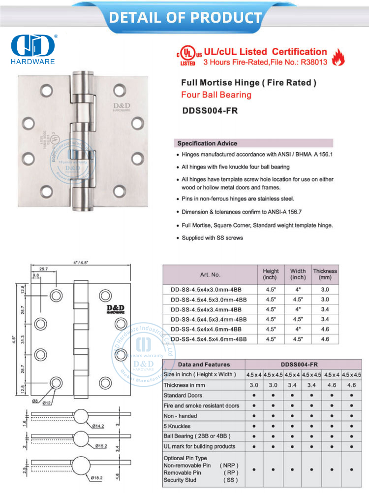Bisagra de puerta para puerta exterior