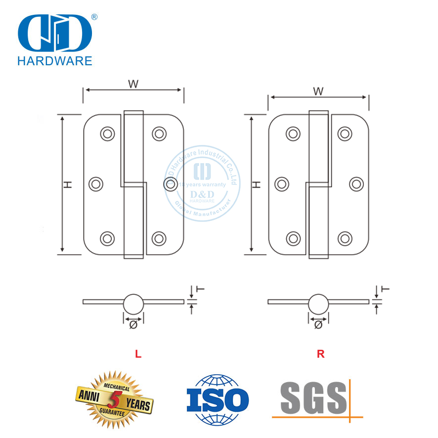 Bisagra de puerta elevable de esquina redonda de acero inoxidable-DDSS020