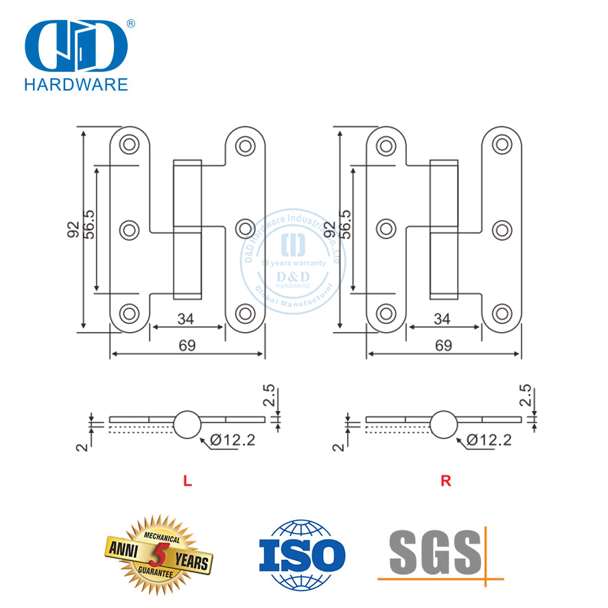 Bisagra H de esquina redonda de acero inoxidable para tienda minorista-DDSS019