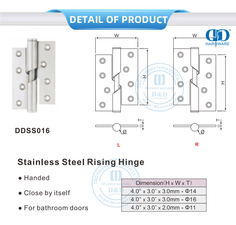 Bisagra ascendente para puertas de ba&ntilde;o